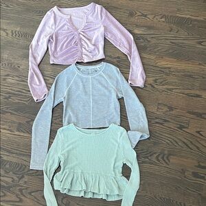 Pac Sun Stylish Long Sleeve Tops - Mauve, Grey, Mint. Size Small